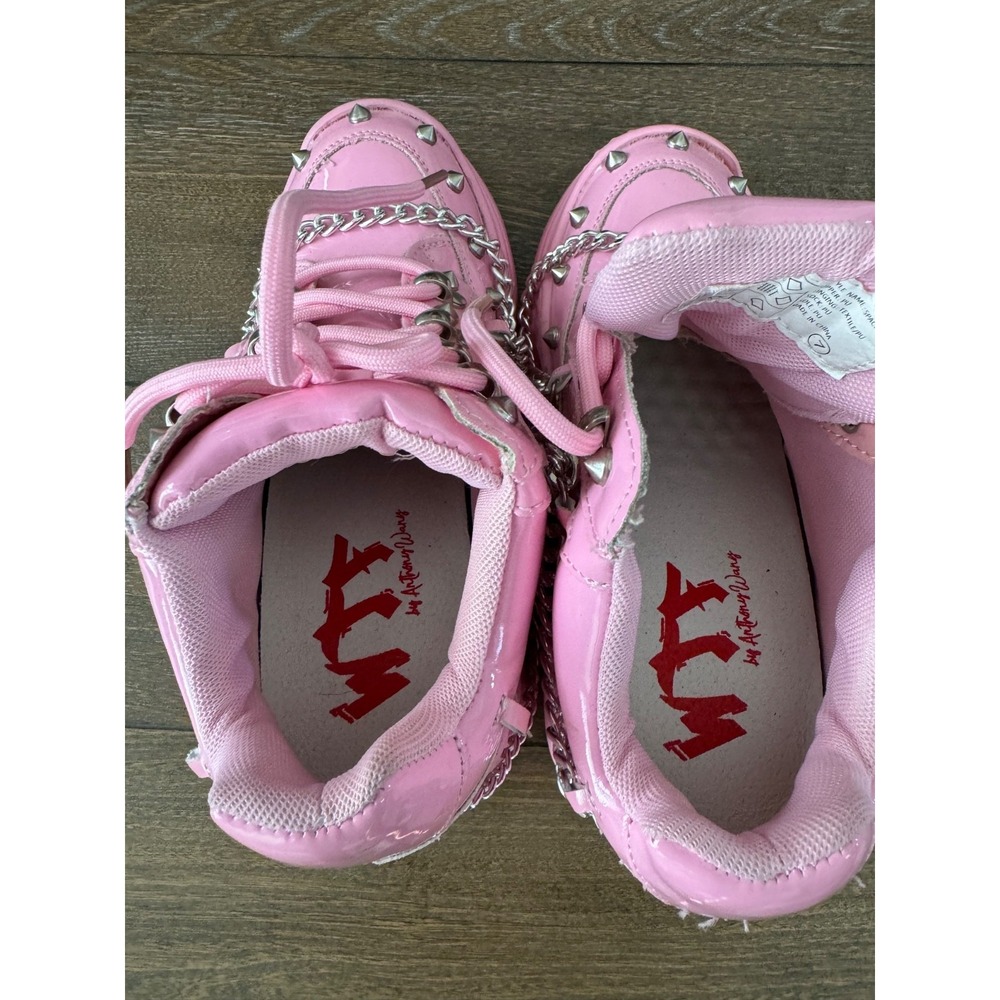Anthony Wang Space Candy Pink Patent Platform Sneakers Studded Chain Size 7 - Picture 8 of 12